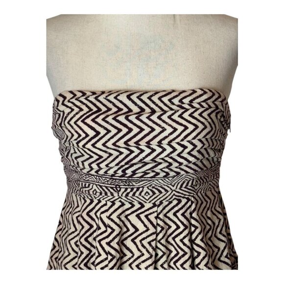 Anthropologie Edme & Esyllte Dress Women 0 Ivory Brown Strapless Hypnotic Maxi - Picture 6 of 14